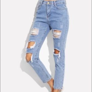 Ripped Straight Leg Jeans